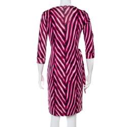 Pre Owned Diane Von Furstenberg Pink Silk Knit New Julian Wrap Dress S