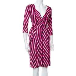 Pre Owned Diane Von Furstenberg Pink Silk Knit New Julian Wrap Dress S