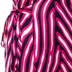 Pre Owned Diane Von Furstenberg Pink Silk Knit New Julian Wrap Dress S