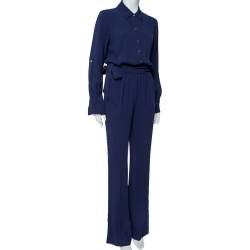 Diane Von Furstenberg Navy Blue Crepe Belted Lori Jumpsuit M