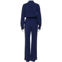 Diane Von Furstenberg Navy Blue Crepe Belted Lori Jumpsuit M
