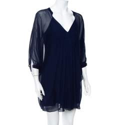 Pre Owned Diane Von Furstenberg Navy Blue Silk Fluerette Mini Dress S