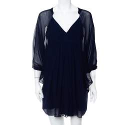 Pre Owned Diane Von Furstenberg Navy Blue Silk Fluerette Mini Dress S