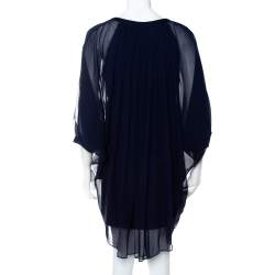 Pre Owned Diane Von Furstenberg Navy Blue Silk Fluerette Mini Dress S