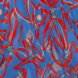 Pre Owned Diane von Furstenberg Blue Abstract Printed Silk Faux Wrap Crop Top S