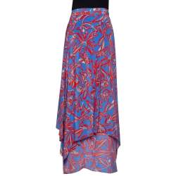 Pre Owned Diane Von Furstenberg Blue Abstract Printed Silk Layered Maxi Skirt S