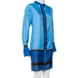 Pre Owned فستان ديان فون فرستنبيرغ حرير ساتان أزرق واسع مقاس متوسط - ميديوم