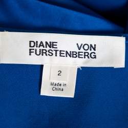 Diane Von Furstenberg Royal Blue Satin Ruffled Wrap Long Dress S
