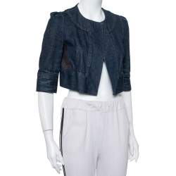 Pre Owned Diane Von Furstenberg Navy Blue Denim Remo Cropped Jacket S