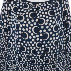 Pre Owned Diane Von Furstenberg Navy Blue Printed Silk Top M