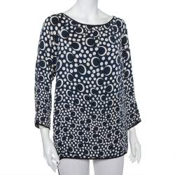 Pre Owned Diane Von Furstenberg Navy Blue Printed Silk Top M