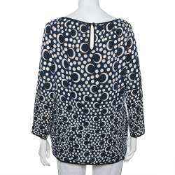 Pre Owned Diane Von Furstenberg Navy Blue Printed Silk Top M