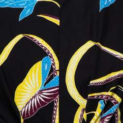 Pre Owned Diane Von Furstenberg Black Printed Cotton & Silk Waist Tie Detail Top M