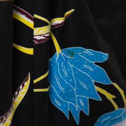 Pre Owned Diane Von Furstenberg Black Printed Cotton & Silk Waist Tie Detail Top M