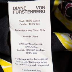 Pre Owned Diane Von Furstenberg Black Printed Cotton & Silk Waist Tie Detail Top M