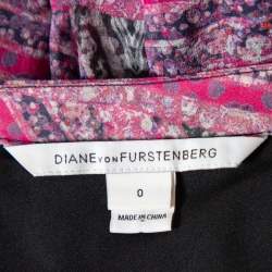 Pre Owned Diane Von Furstenberg Pink Printed Silk Fleurette Mini Dress XS