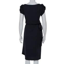 Pre Owned Diane von Furstenberg Black Wool Satin Trim Detail Antoinette Wrap Dress M