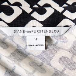 Pre Owned Diane Von Furstenberg Monochrome Silk Abigail Maxi Wrap Dress XL
