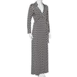 Pre Owned Diane Von Furstenberg Monochrome Silk Abigail Maxi Wrap Dress XL