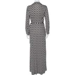 Pre Owned Diane Von Furstenberg Monochrome Silk Abigail Maxi Wrap Dress XL