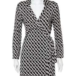 Pre Owned Diane Von Furstenberg Monochrome Silk Abigail Maxi Wrap Dress XL