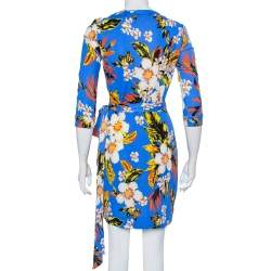 Pre Owned فستان ديان فون فرستنبيرغ تريكو أزرق مورد ملتف مقاس صغير - سمول