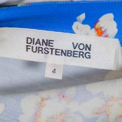 Pre Owned فستان ديان فون فرستنبيرغ تريكو أزرق مورد ملتف مقاس صغير - سمول