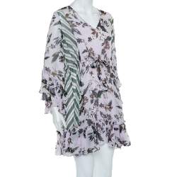 Pre Owned Diane Von Furstenberg Multicolor Silk Ruffled Oversized Mini Dress XS