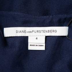 Pre Owned Diane Von Furstenberg Navy Blue Silk Embroidered Plunge Neck Maslyn Top S