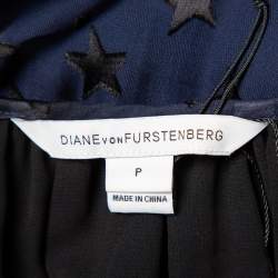 Pre Owned Diane von Furstenberg Navy Blue Star Pattern Fil Coupe Waist Tie Detail Top S