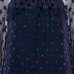 Pre Owned Diane von Furstenberg Navy Blue Star Pattern Fil Coupe Waist Tie Detail Top S