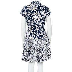 Pre Owned Diane Von Furstenberg Navy Blue Printed Cotton Belted Scarlet Mini Dress M
