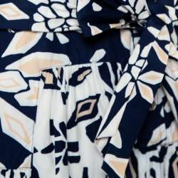 Pre Owned Diane Von Furstenberg Navy Blue Printed Cotton Belted Scarlet Mini Dress M