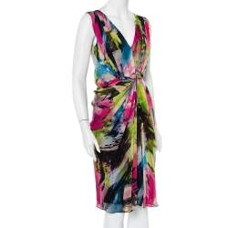 Pre Owned Diane Von Furstenberg Multicolor Silk Draped Sleeveless Weslie Dress M