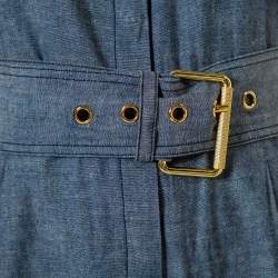 Pre Owned Diane Von Furstenberg Blue Cotton Button Front Belted Jumpsuit S