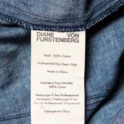 Pre Owned Diane Von Furstenberg Blue Cotton Button Front Belted Jumpsuit S