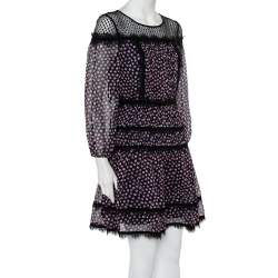 Pre Owned Diane Von Furstenberg Navy Blue Printed Silk & Tulle Paneled Jamie Dress S