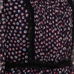 Pre Owned Diane Von Furstenberg Navy Blue Printed Silk & Tulle Paneled Jamie Dress S