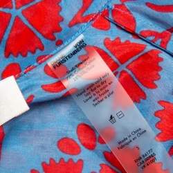 Pre Owned Diane Von Furstenberg Blue Printed Cotton Belted Mykonos Breeze Shirt Dress S