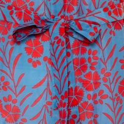 Pre Owned Diane Von Furstenberg Blue Printed Cotton Belted Mykonos Breeze Shirt Dress S