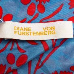 Pre Owned Diane Von Furstenberg Blue Printed Cotton Belted Mykonos Breeze Shirt Dress S