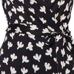 Pre Owned Diane von Furstenberg Monochrome Printed Silk Knit New Julian Wrap Dress M
