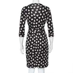 Pre Owned Diane von Furstenberg Monochrome Printed Silk Knit New Julian Wrap Dress M