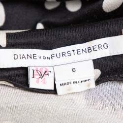 Pre Owned Diane von Furstenberg Monochrome Printed Silk Knit New Julian Wrap Dress M
