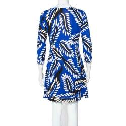 Pre Owned Diane Von Furstenberg Blue Printed Silk Knit Kaden Dress M