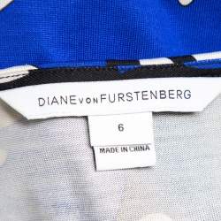 Pre Owned Diane Von Furstenberg Blue Printed Silk Knit Kaden Dress M