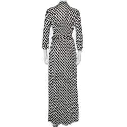 Pre Owned Diane Von Furstenberg Monochrome Silk Abigail Maxi Wrap Dress L