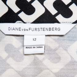 Pre Owned Diane Von Furstenberg Monochrome Silk Abigail Maxi Wrap Dress L