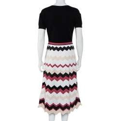 Pre Owned Diane Von Furstenberg Black Knit Chevron Pattern Paneled Gaia Midi Dress M