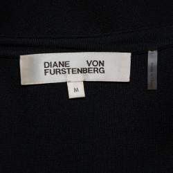 Pre Owned Diane Von Furstenberg Black Knit Chevron Pattern Paneled Gaia Midi Dress M